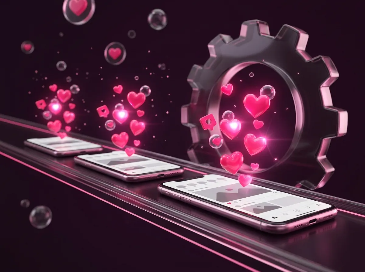 TikTok likes automáticos on a creator's phone